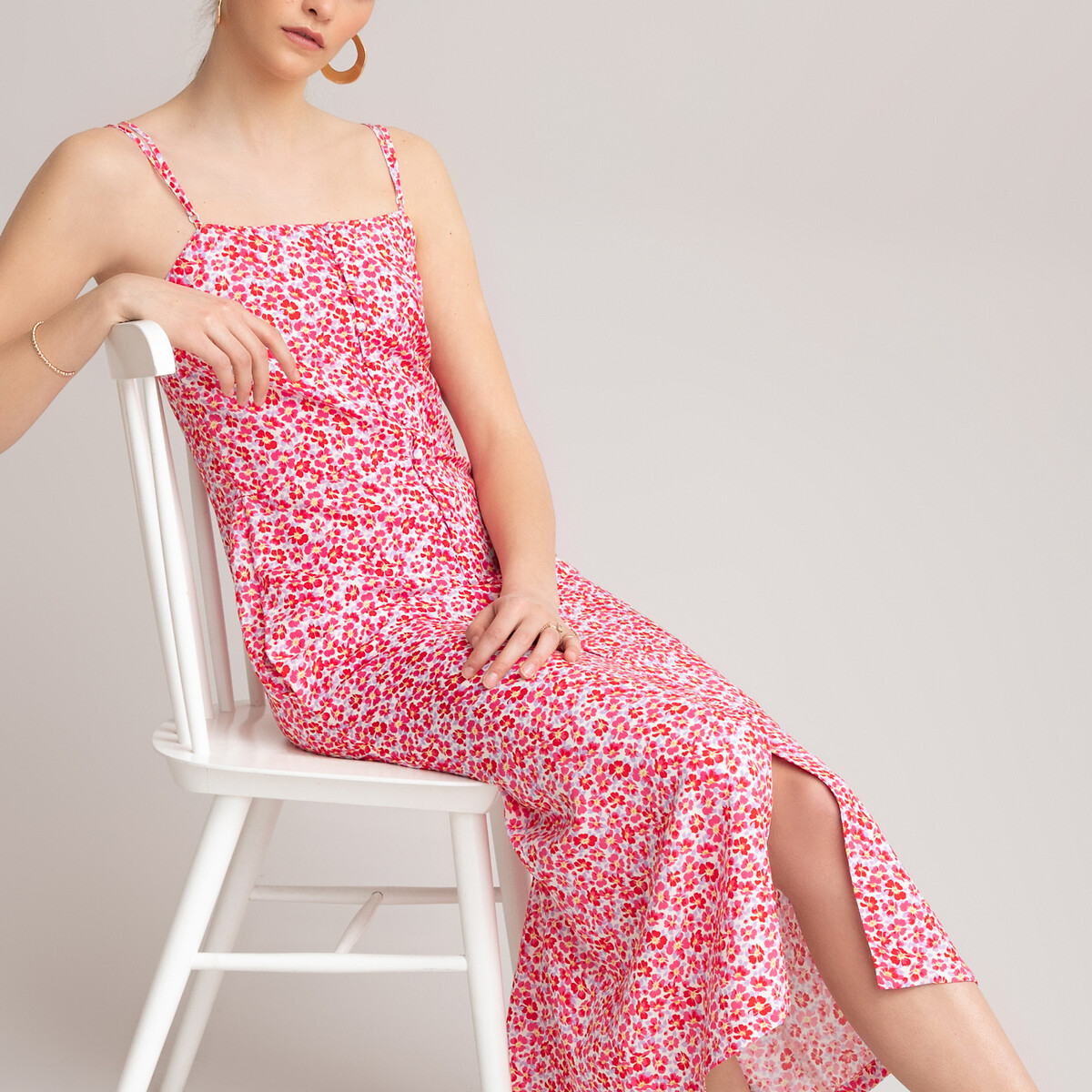 Floral print cami dress with slit ...